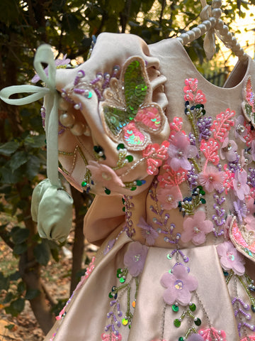 Beige Handmade Dress with 3D Butterflies