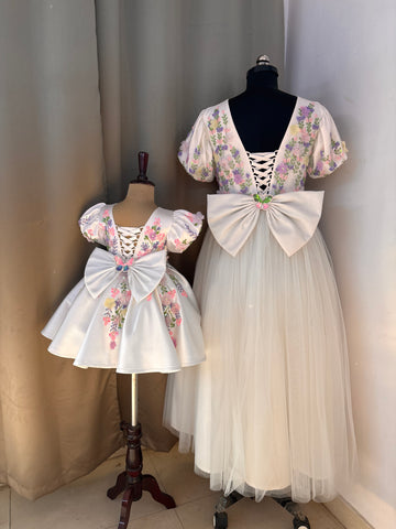 White Handmade Mother Daughter Combo Dress