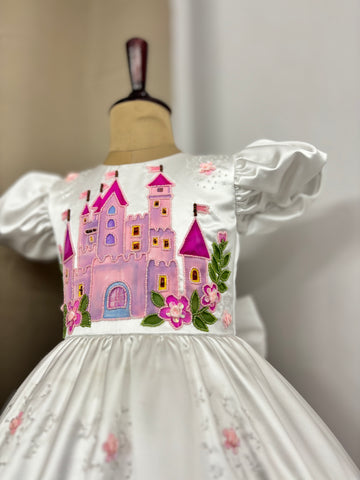 Handpainted white beautiful birthday dress for baby Girl