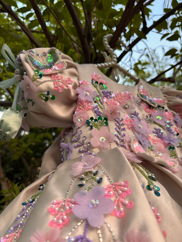Beige Handmade Dress with 3D Butterflies