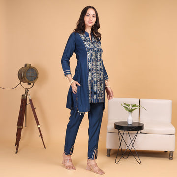 EF1001 - Blue Real Mirror Work CO-ORD Set