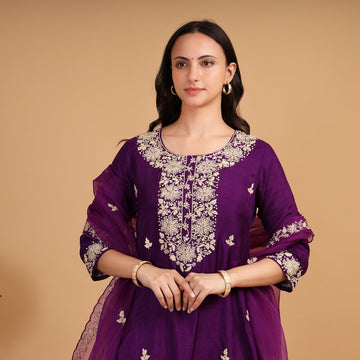 EF1006 - Purple Embroidered Suit Set