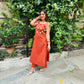Rust Orange flex cotton kurta set with real mirror work