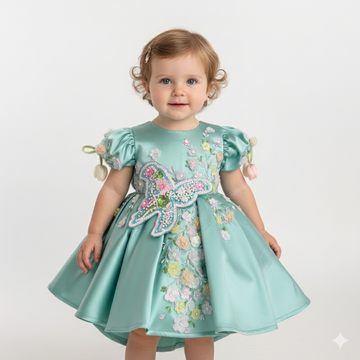 Pista Green color baby dress