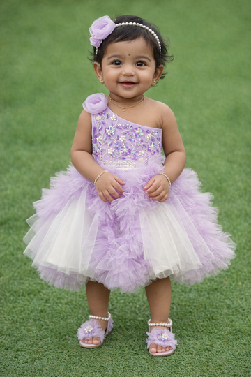 Lavender Hand Crafted One Shoulder Dress
