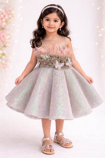 Green Ball Gown with Feather work