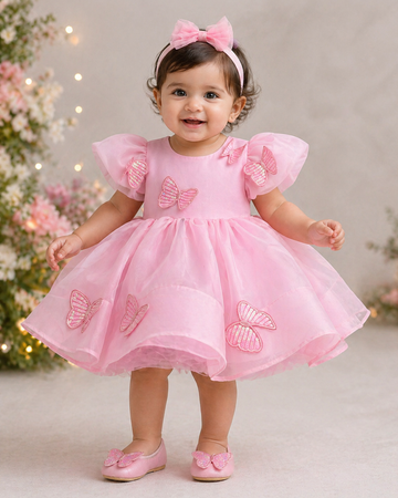 Pink Butterfly Emblished Dress