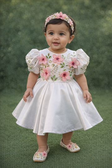 White Flower Handmade Dress